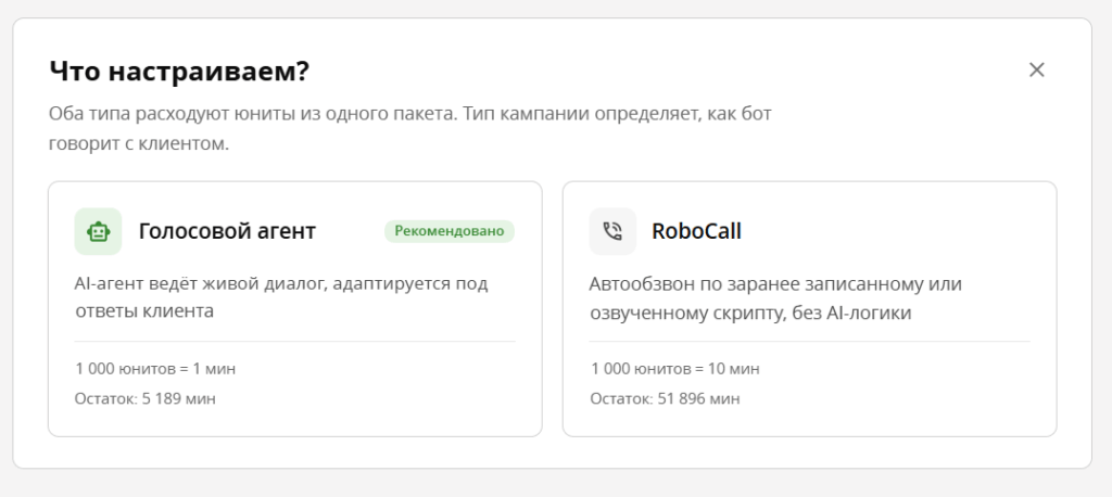 Типы кампаний AI Voice Agent