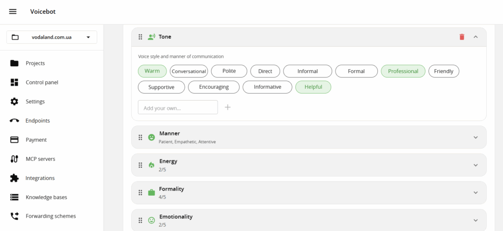 Assistant tone settings